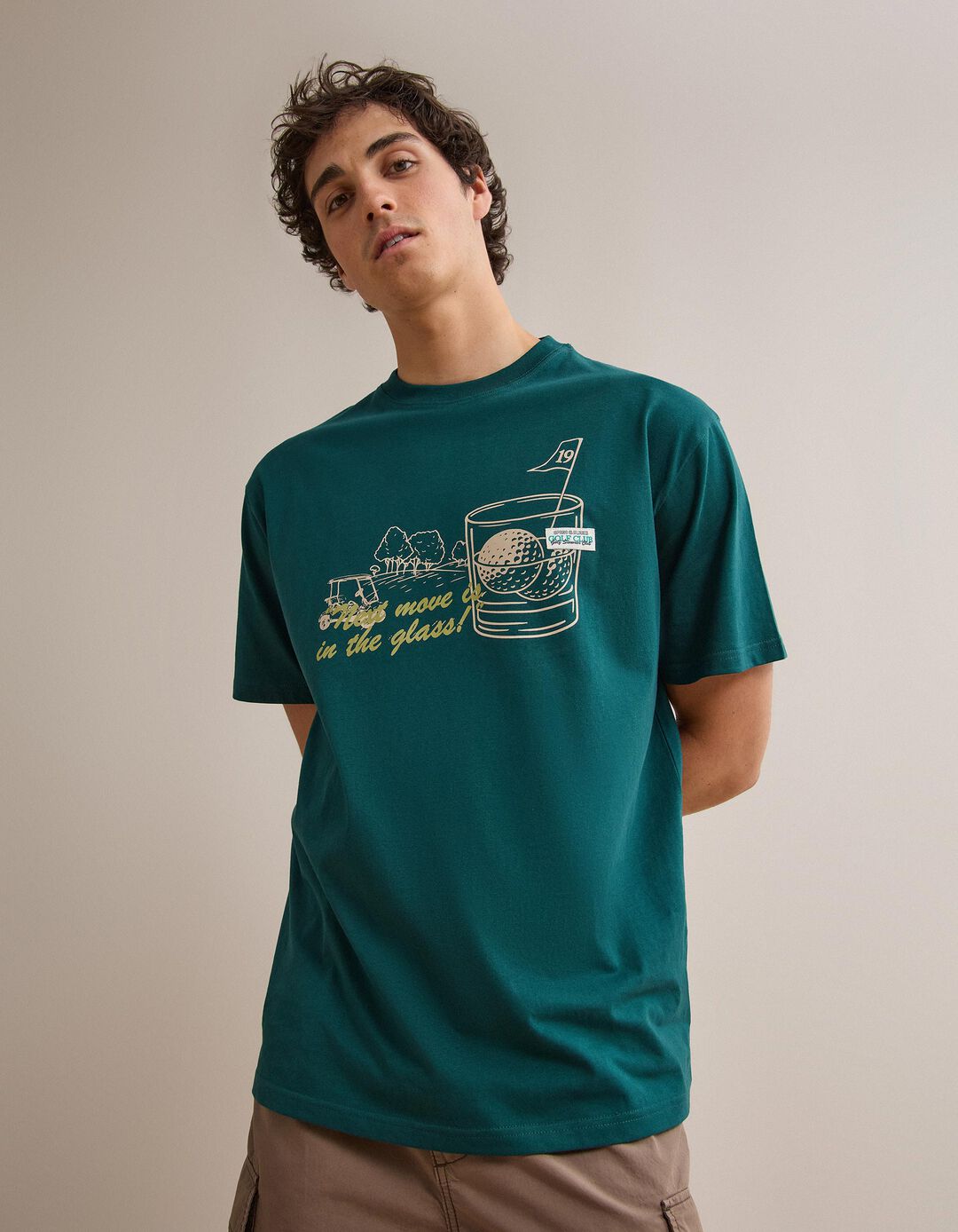 T-shirt Jersey Estampada, Homem, Verde Escuro