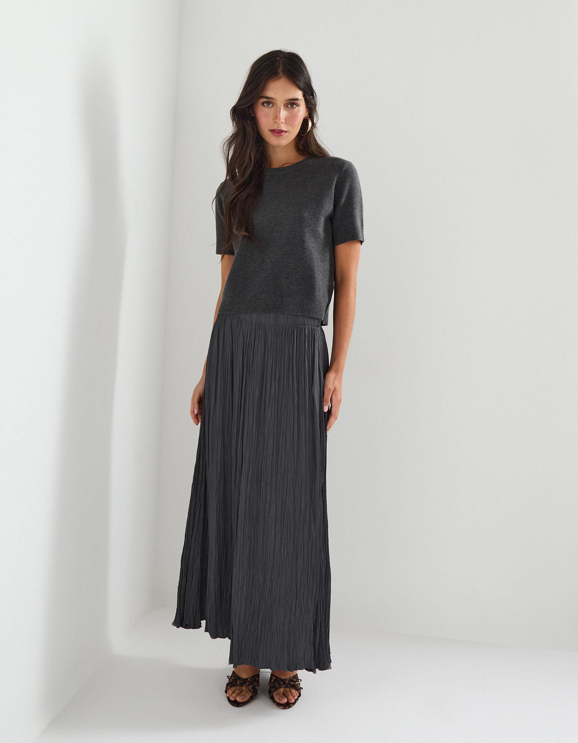 Comprar Online Saia Comprida de Cetim, Mulher, Cinzento Escuro