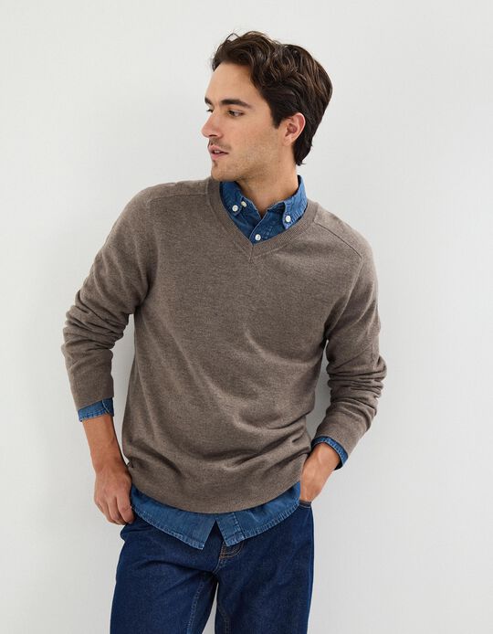 Comprar Online Camisola com Caxemira, Homem, Bege Escuro