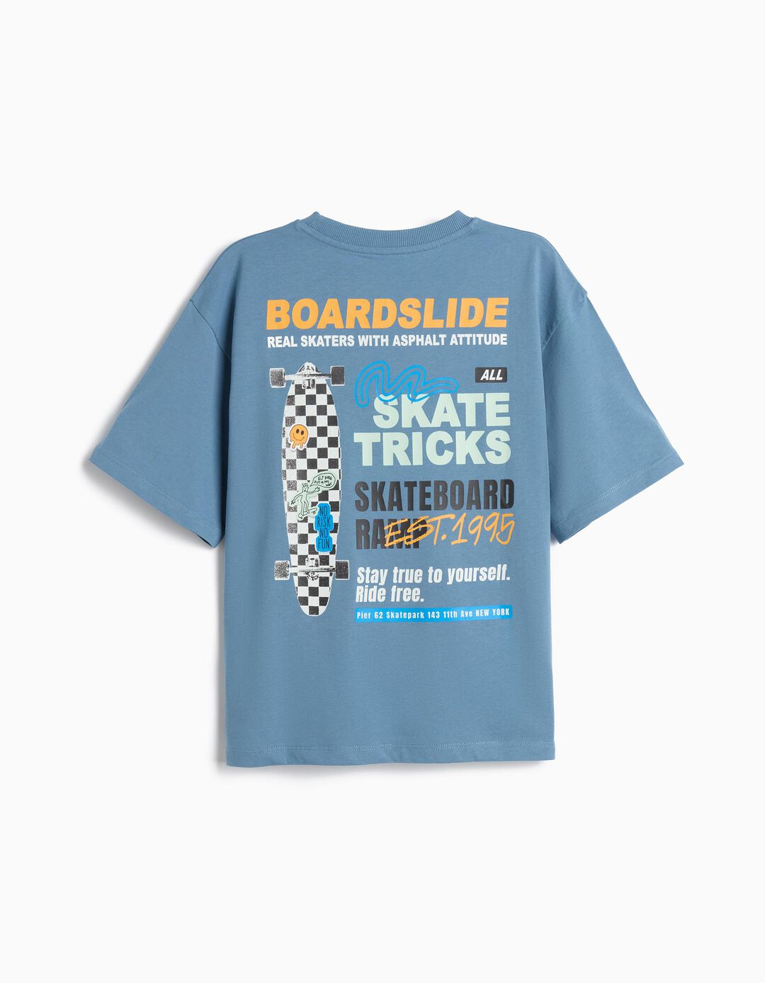 T-shirt Estampada 'Loose Fit', Menino, Azul Escuro