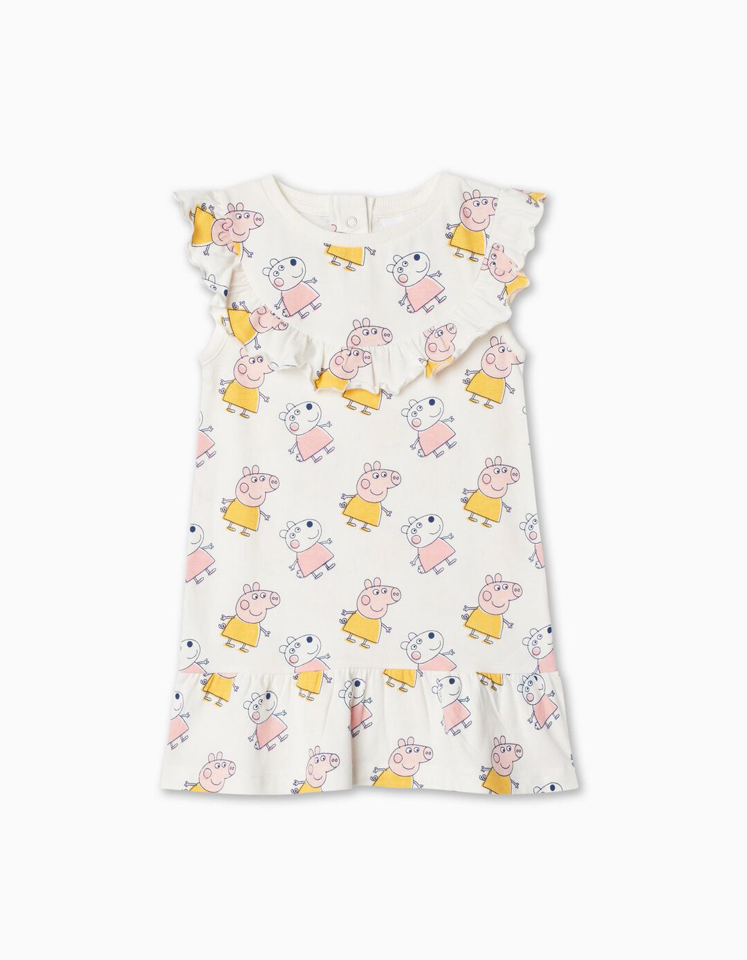 Vestido Estampado Folhos 'Peppa Pig', Bebé Menina, Branco