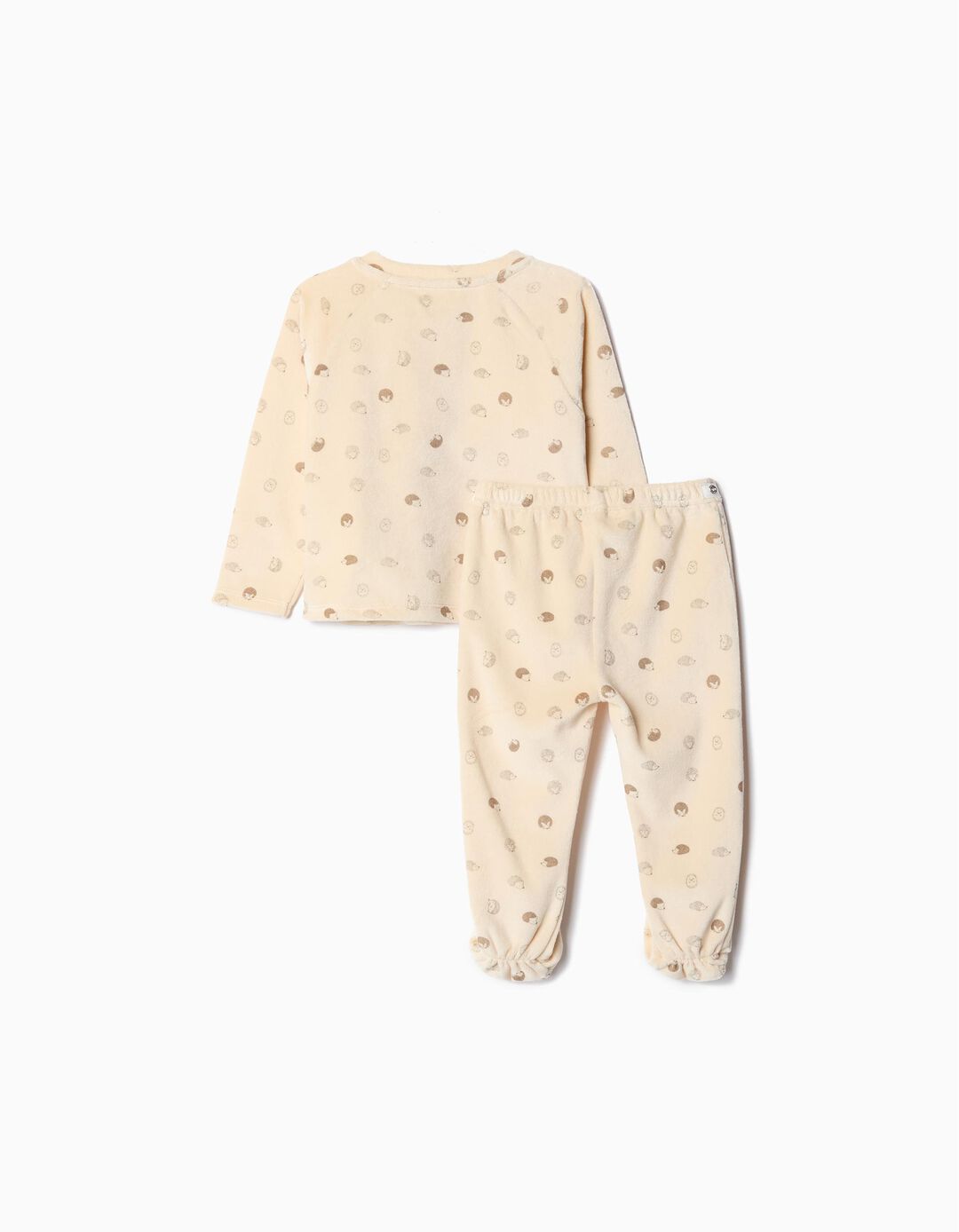 Pijama Aveludado Estampado, Bebé, Bege