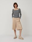 Synthetic Leather Culottes, Women, Beige