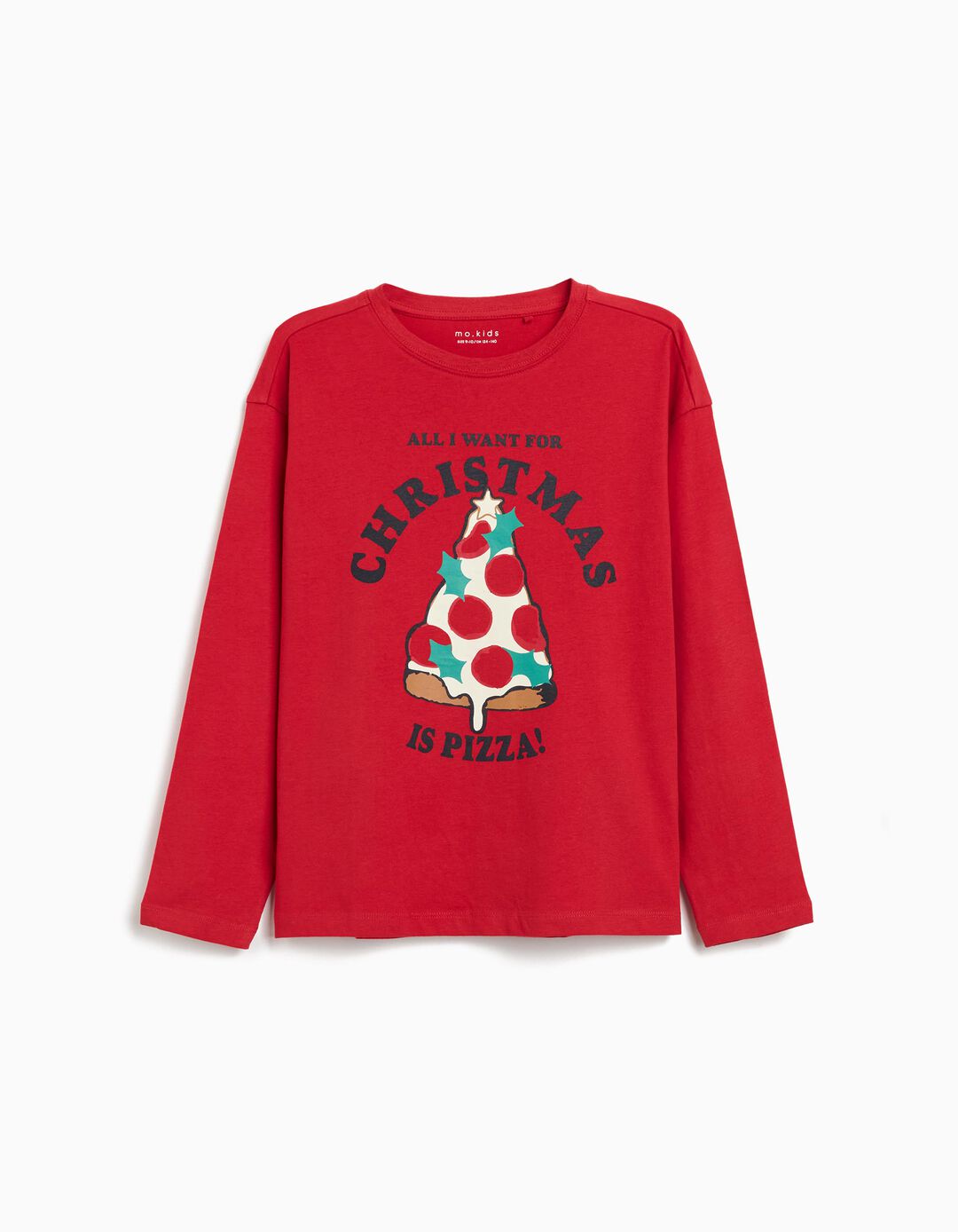 T-shirt de Manga Comprida de Natal, Menino, Vermelho 