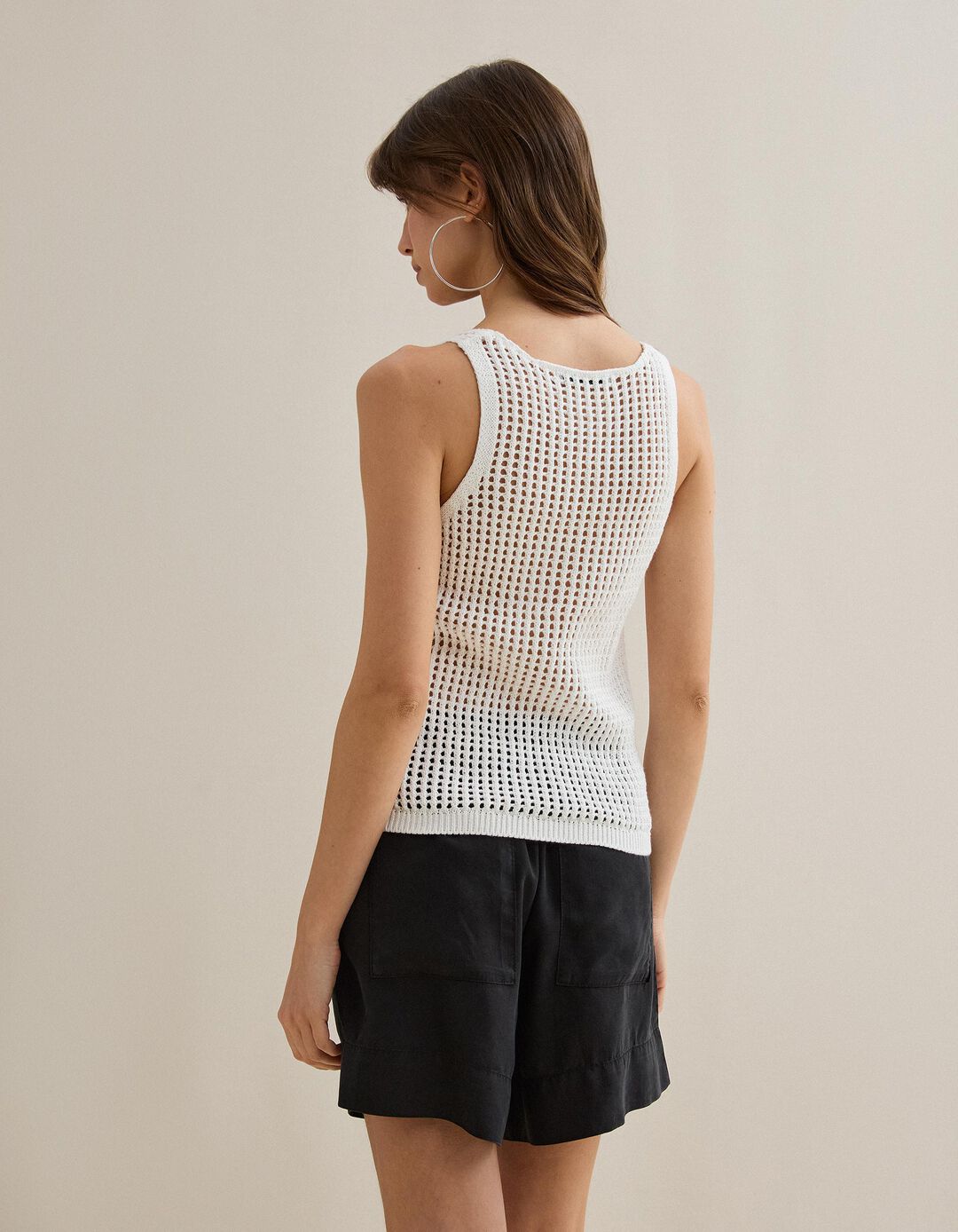 Top de Malha Crochet, Mulher, Branco