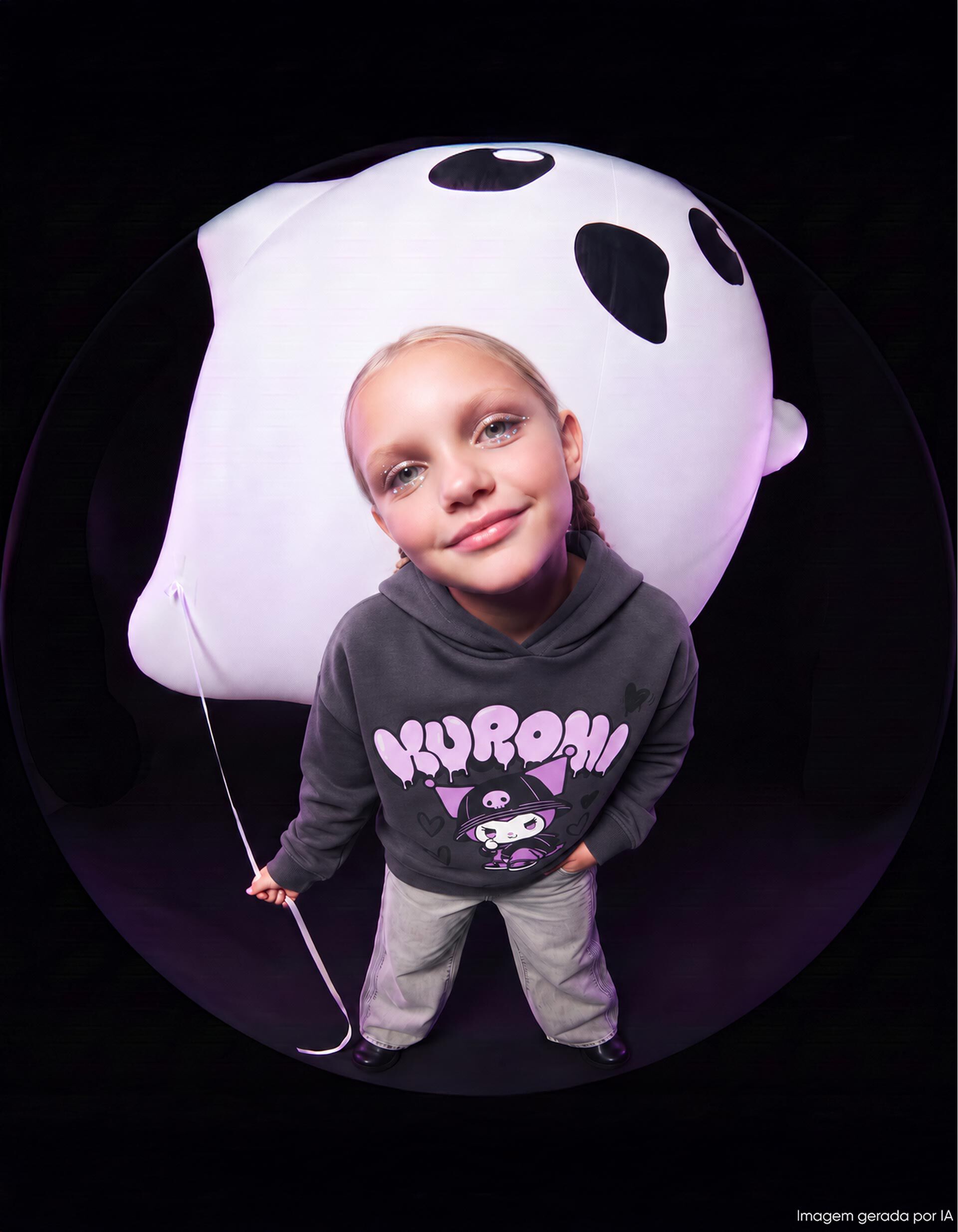 Comprar Online Sweatshirt Com Capuz 'Kuromi', Menina, Cinzento Escuro