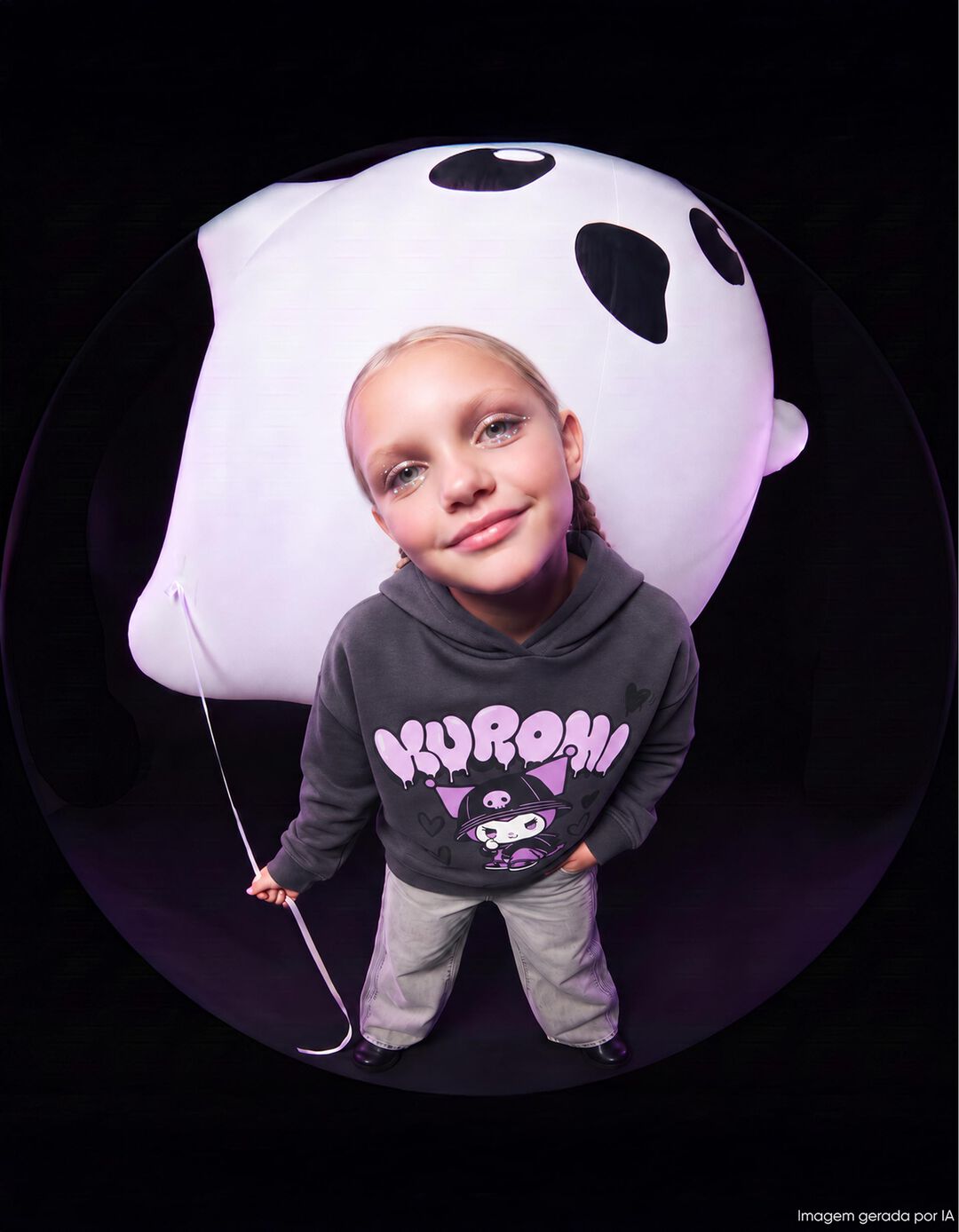 Sweatshirt Com Capuz 'Kuromi', Menina, Cinzento Escuro
