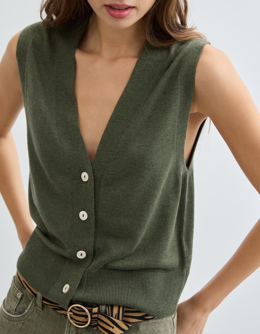 Colete com Caxemira, Mulher, Verde