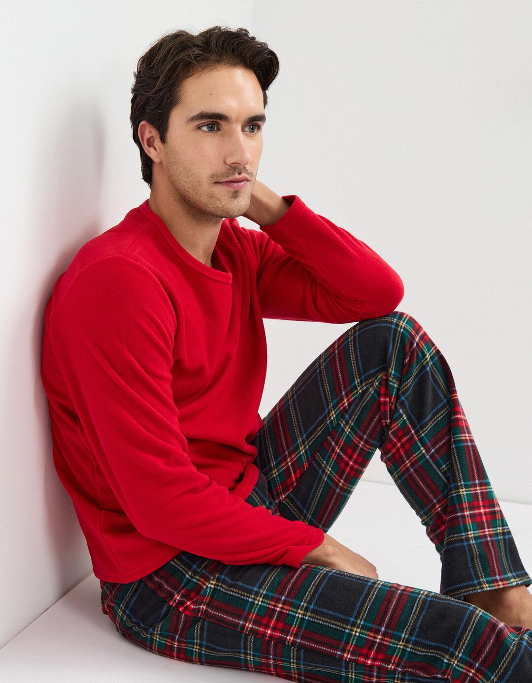 Pijama Polar Natal, Homem, Vermelho Escuro 