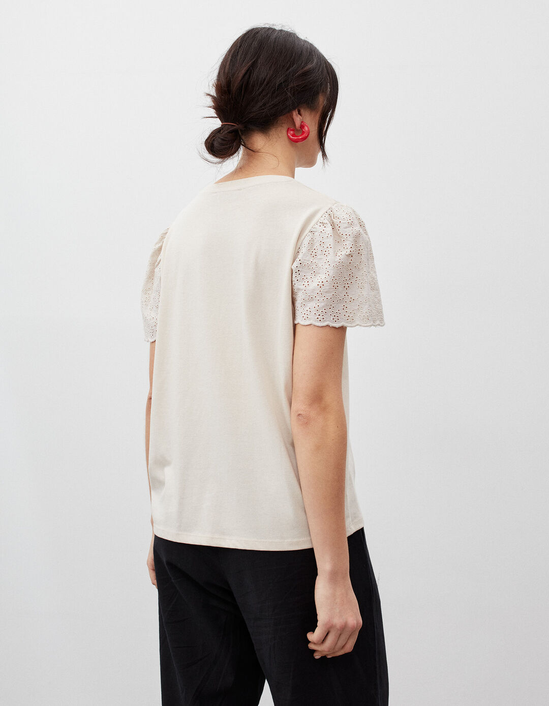 Embroidered T-shirt, Woman, Light Beige