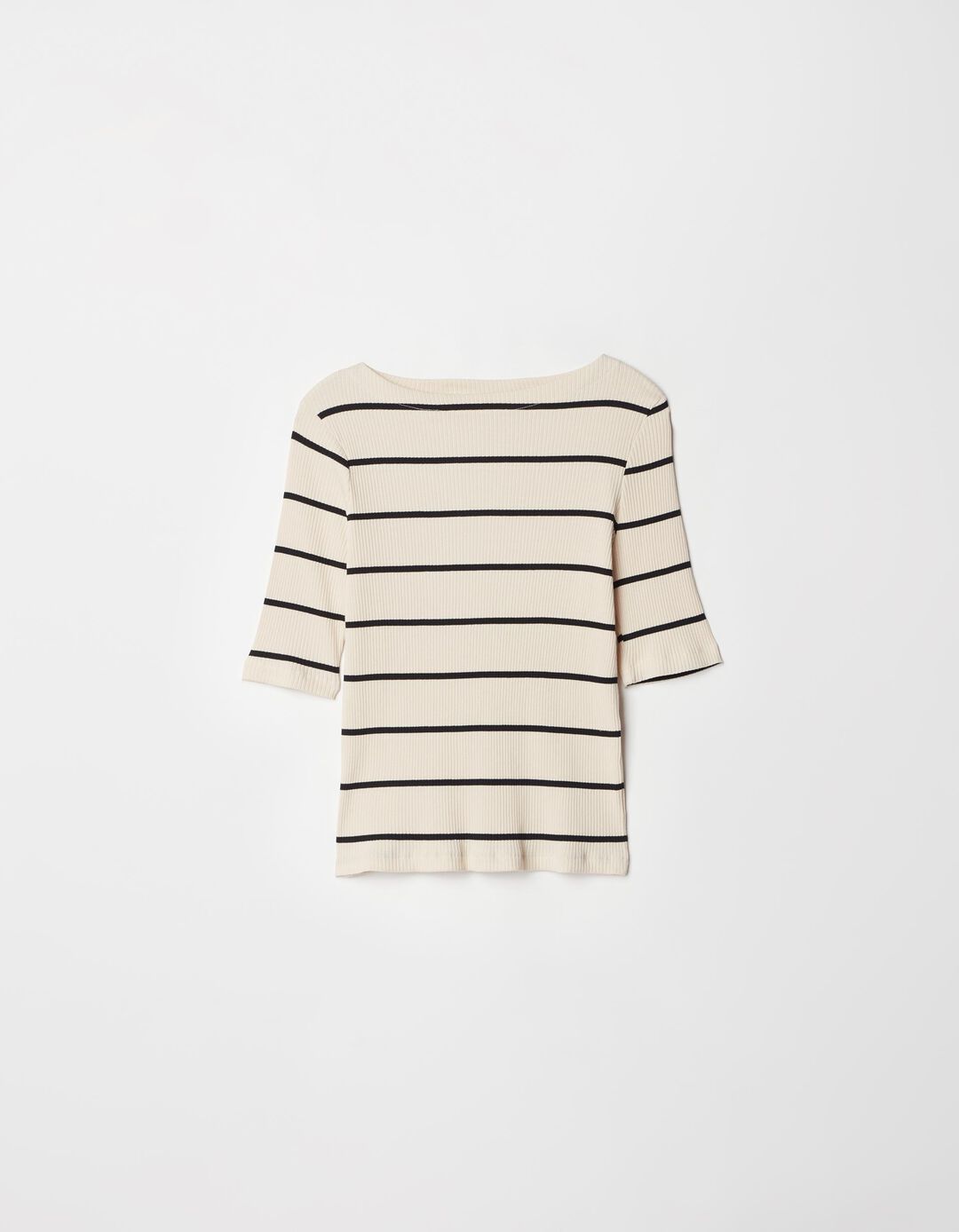 Ribbed Striped T-shirt, Women, Light Beige