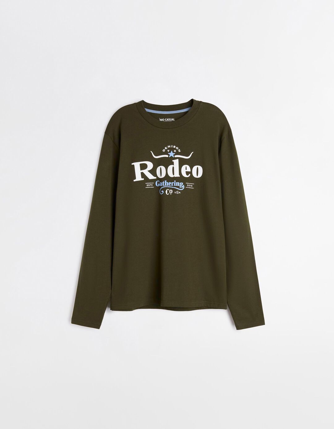 T-shirt de Manga Comprida Estampado, Homem, Verde Escuro 