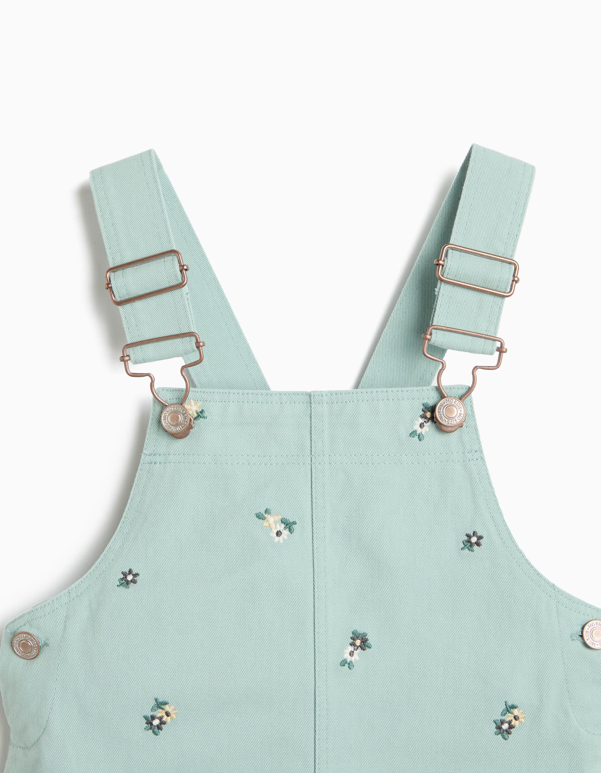 Comprar Online Saia Jardineira Bordada Com Flores, Menina, Verde Claro