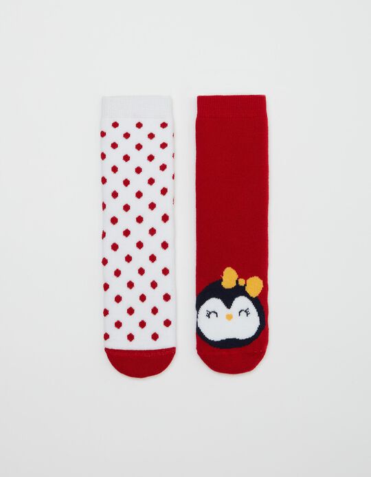 2 Pairs Non-Slip Socks, Children, White/ Red