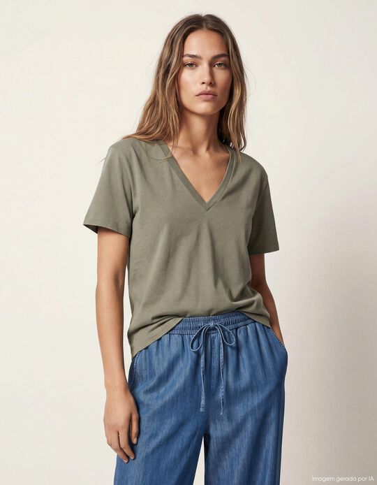 Comprar Online T-shirt Decote em V, Mulher, Verde 
