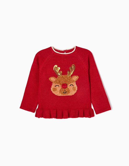 Jumper with Sequins and Pompoms for Baby Girls 'Christmas', Red