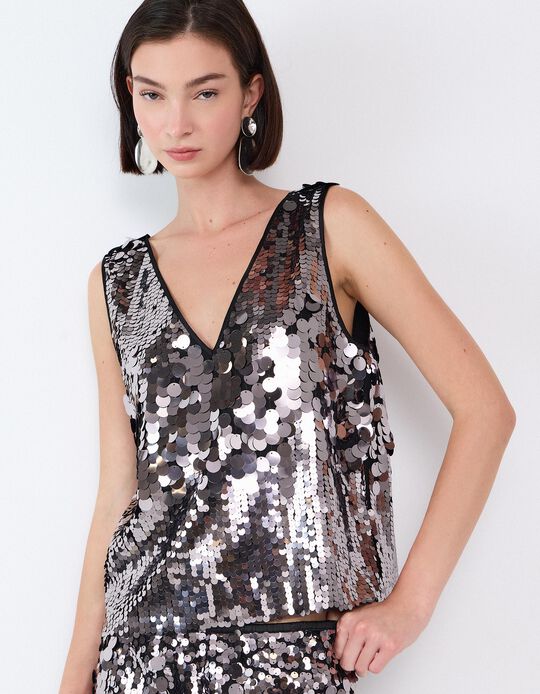 Comprar Online Top Com Lantejoulas, Mulher, Cinzento