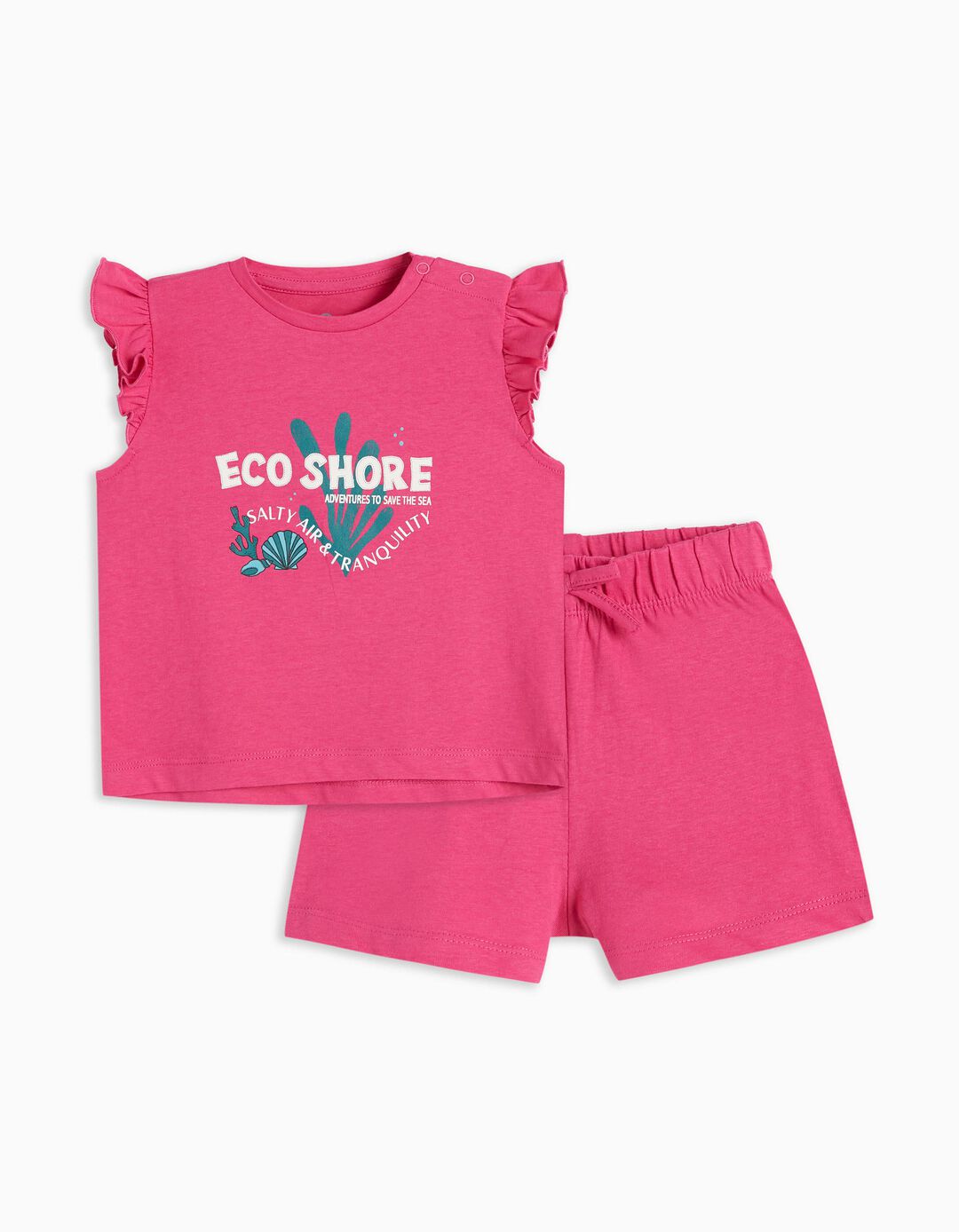 Sleeveless T-shirt + Shorts Set, Baby Girls, Dark Pink