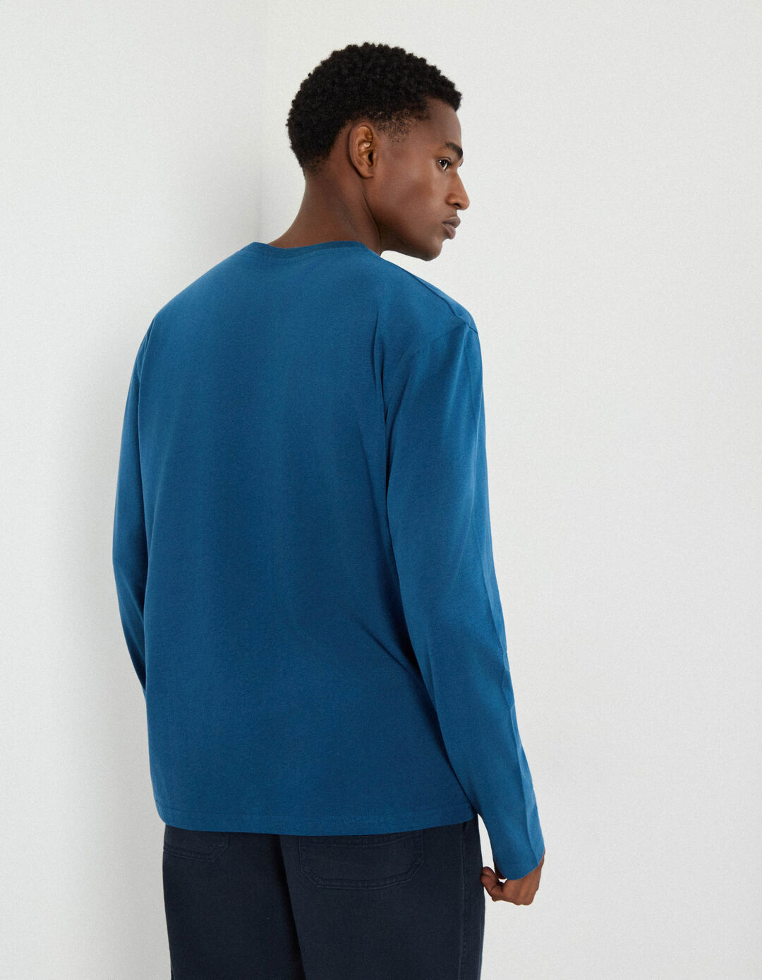 T-shirt de Manga Comprida Estampado, Homem, Azul 