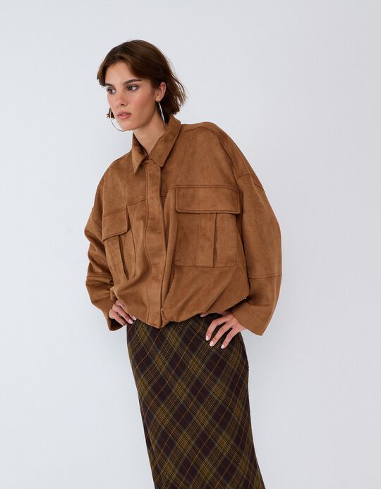 Comprar Online Casaco Efeito Camur&ccedil;a, Mulher, Bege Escuro