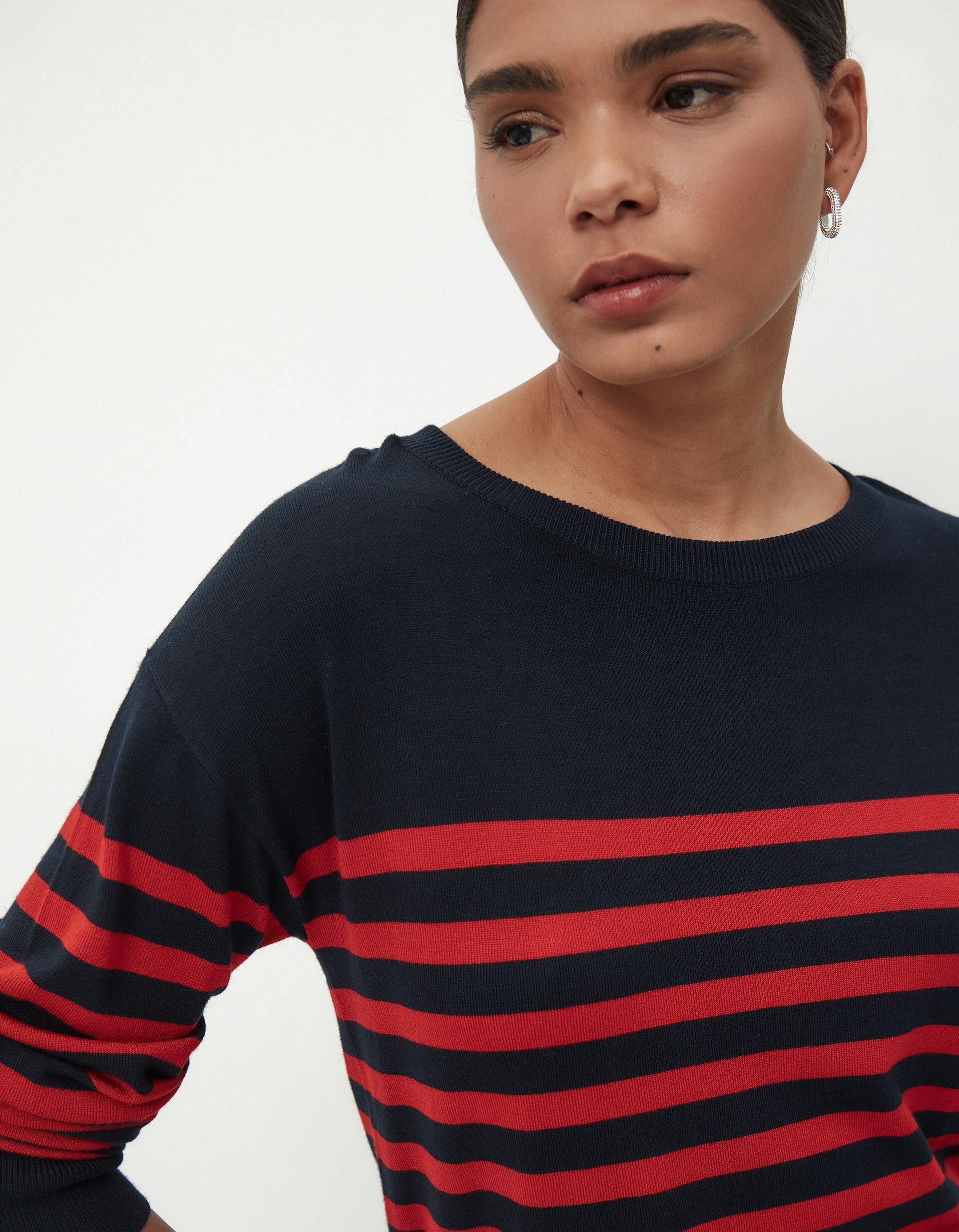 Comprar Online Camisola de Malha Riscas Decote Redondo, Mulher, Multicor