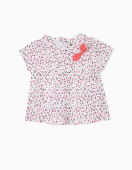 Blusa para Beb&eacute; Menina Flores, Branco e Rosa