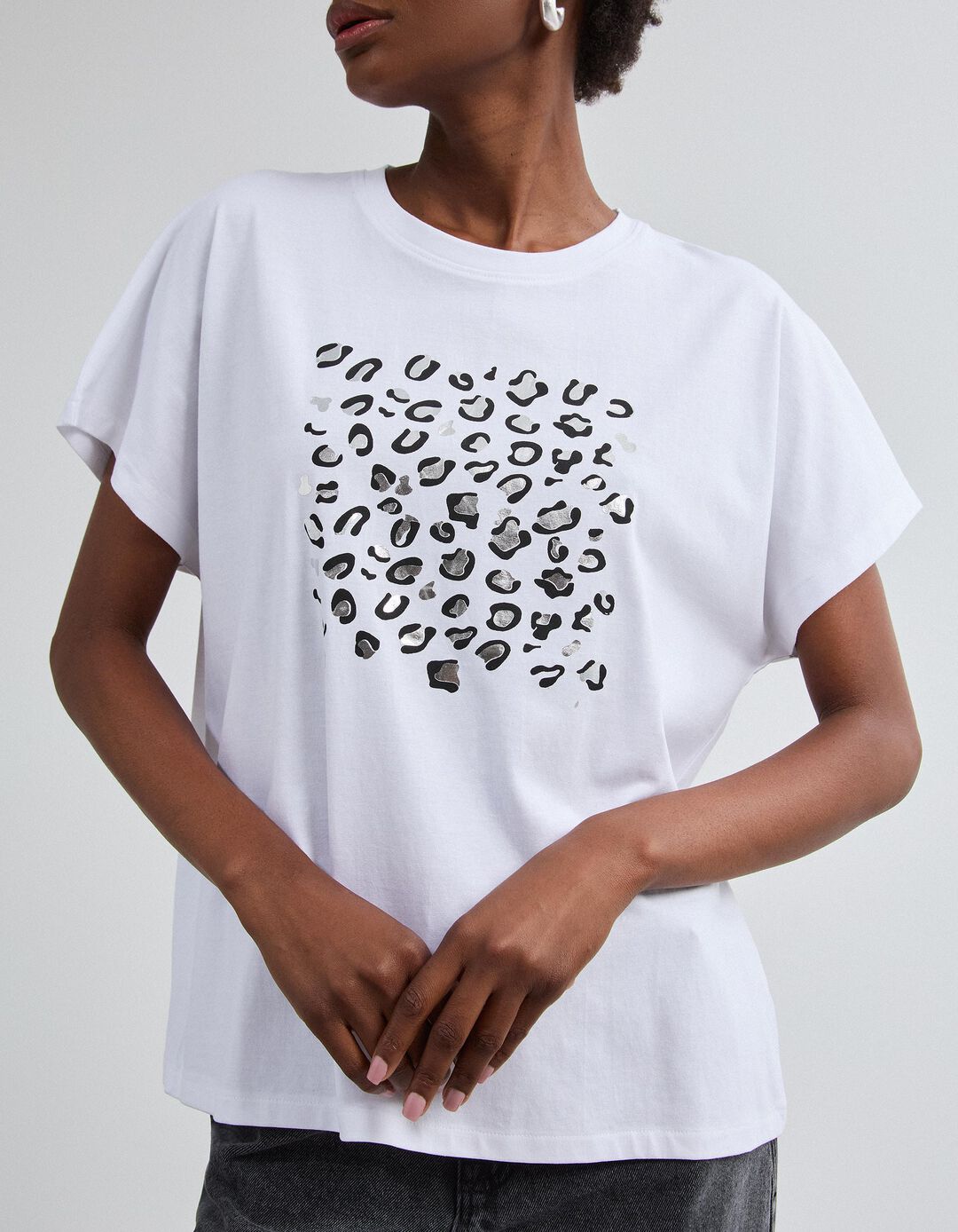 T-shirt Com Estampado Foil, Mulher, Branco