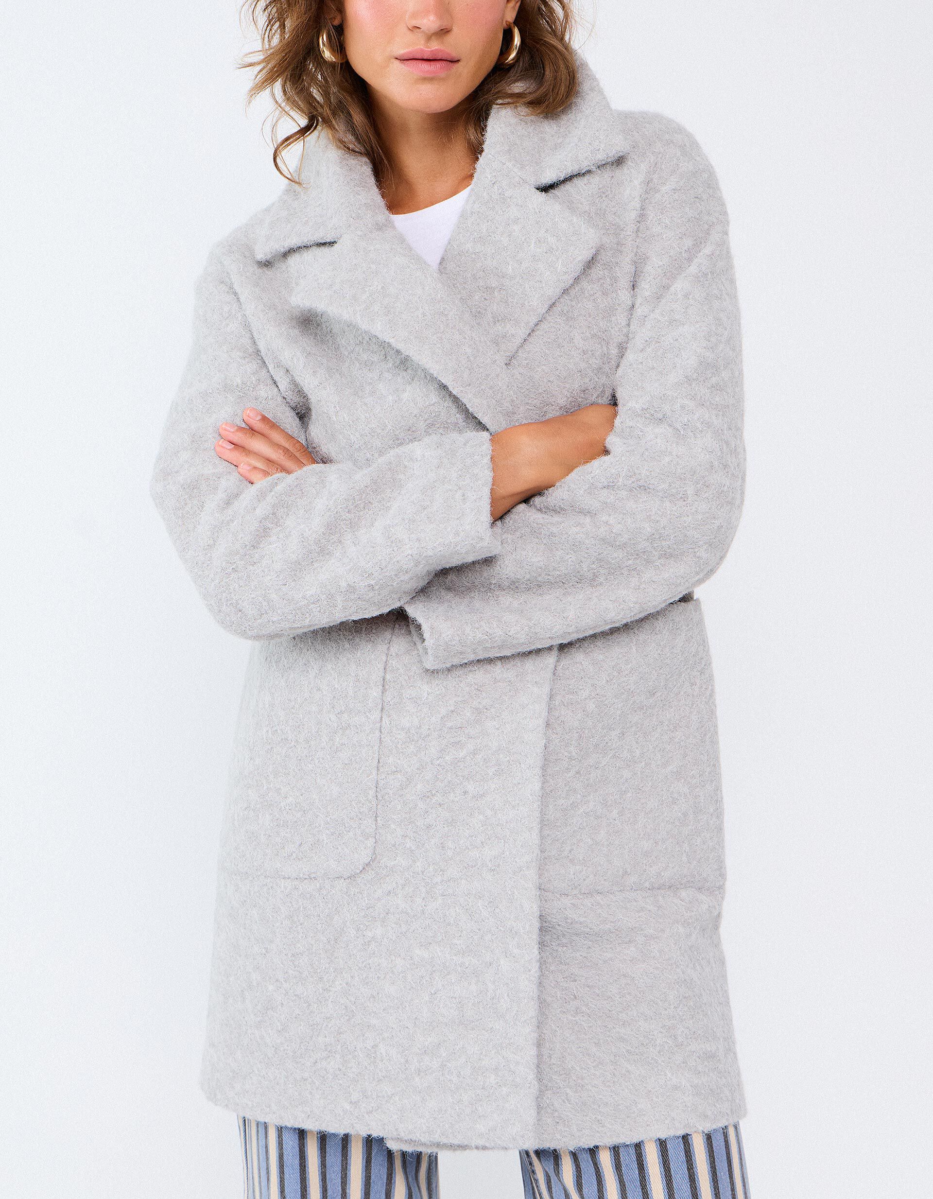 Comprar Online Casaco Midi Efeito Boucl&eacute;, Mulher, Cinzento Claro