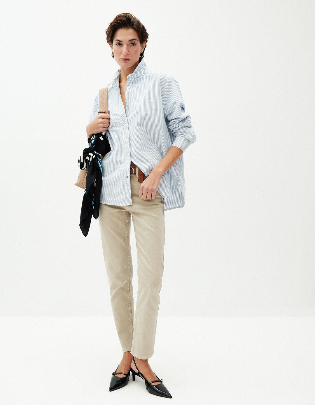 Camisa de Manga Comprida Oxford, Mulher, Azul Claro