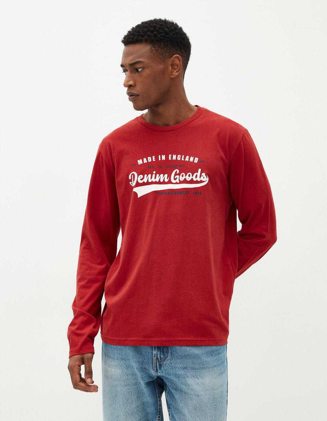 T-shirt de Manga Comprida Estampado, Homem, Vermelho