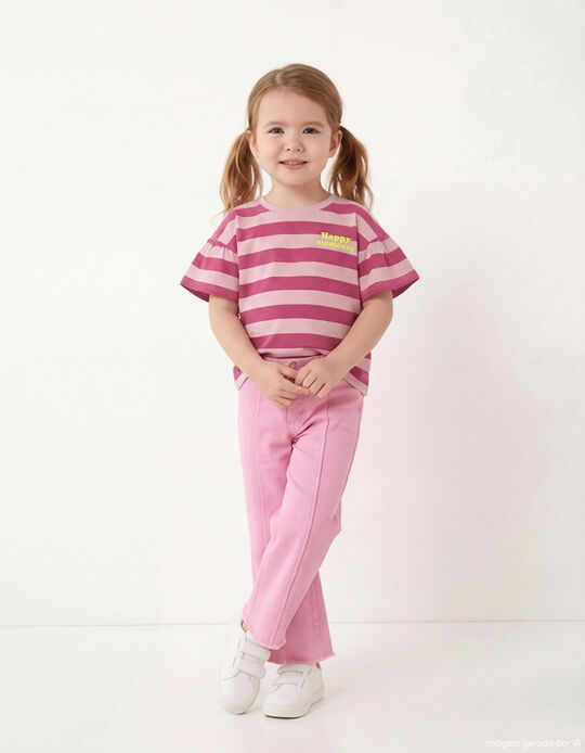 Comprar Online T-shirt Riscas, Menina, Rosa Escuro