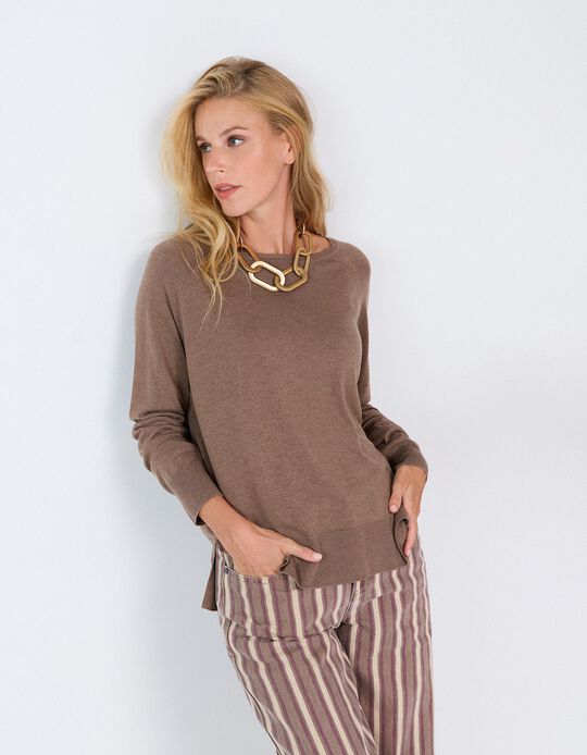 Comprar Online Sweater De Manga Comprida, Mulher, Castanho Claro