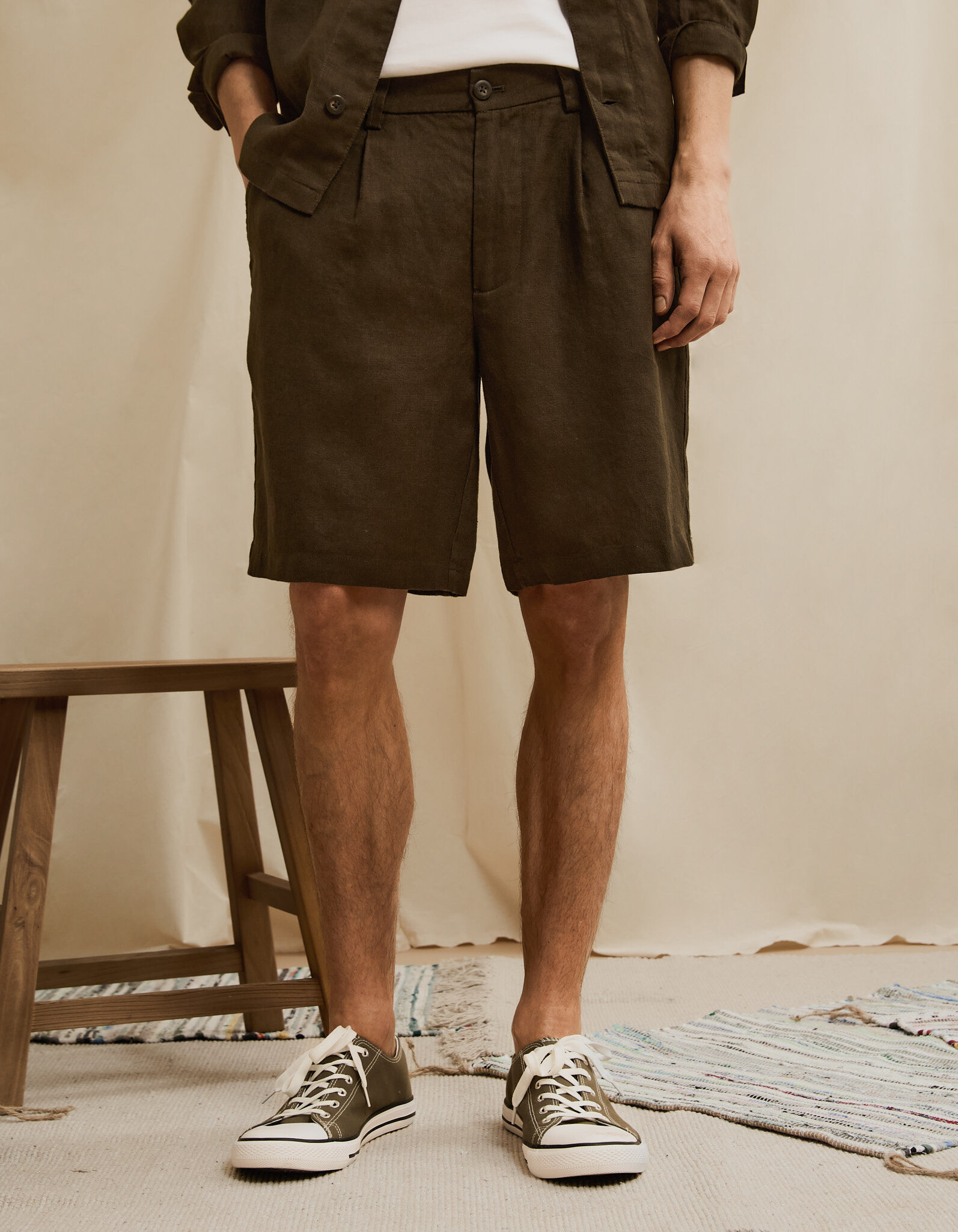 Comprar Online Cal&ccedil;&otilde;es 100% Linho, Homem, Verde Escuro
