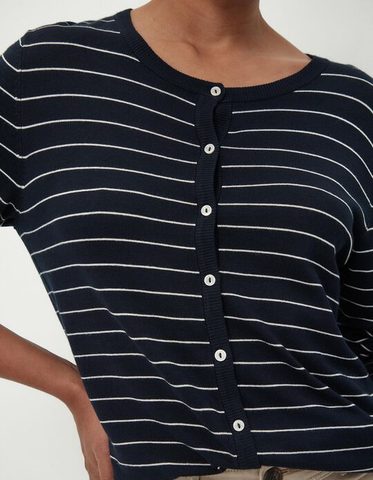 Comprar Online Casaco de Malha Riscas, Mulher, Azul Escuro