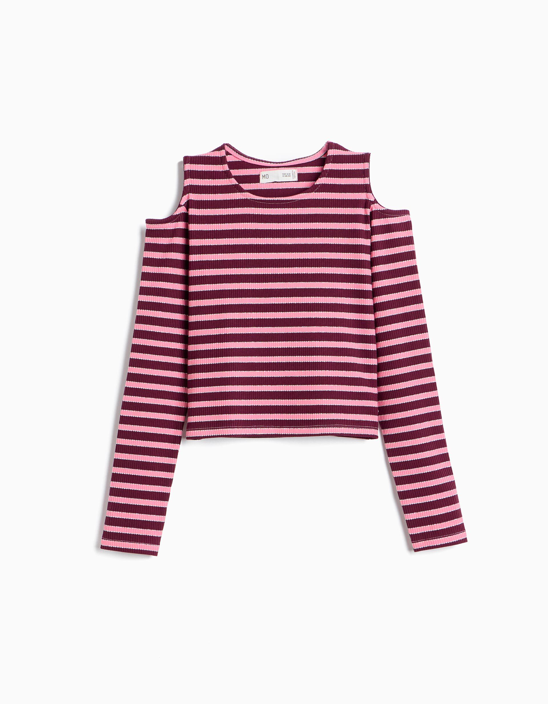 Comprar Online T-shirt De Manga Comprida &Agrave;s Riscas, Menina, Roxo Escuro