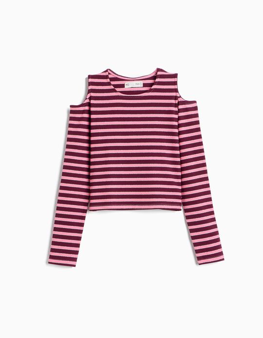 Comprar Online T-shirt De Manga Comprida &Agrave;s Riscas, Menina, Roxo Escuro