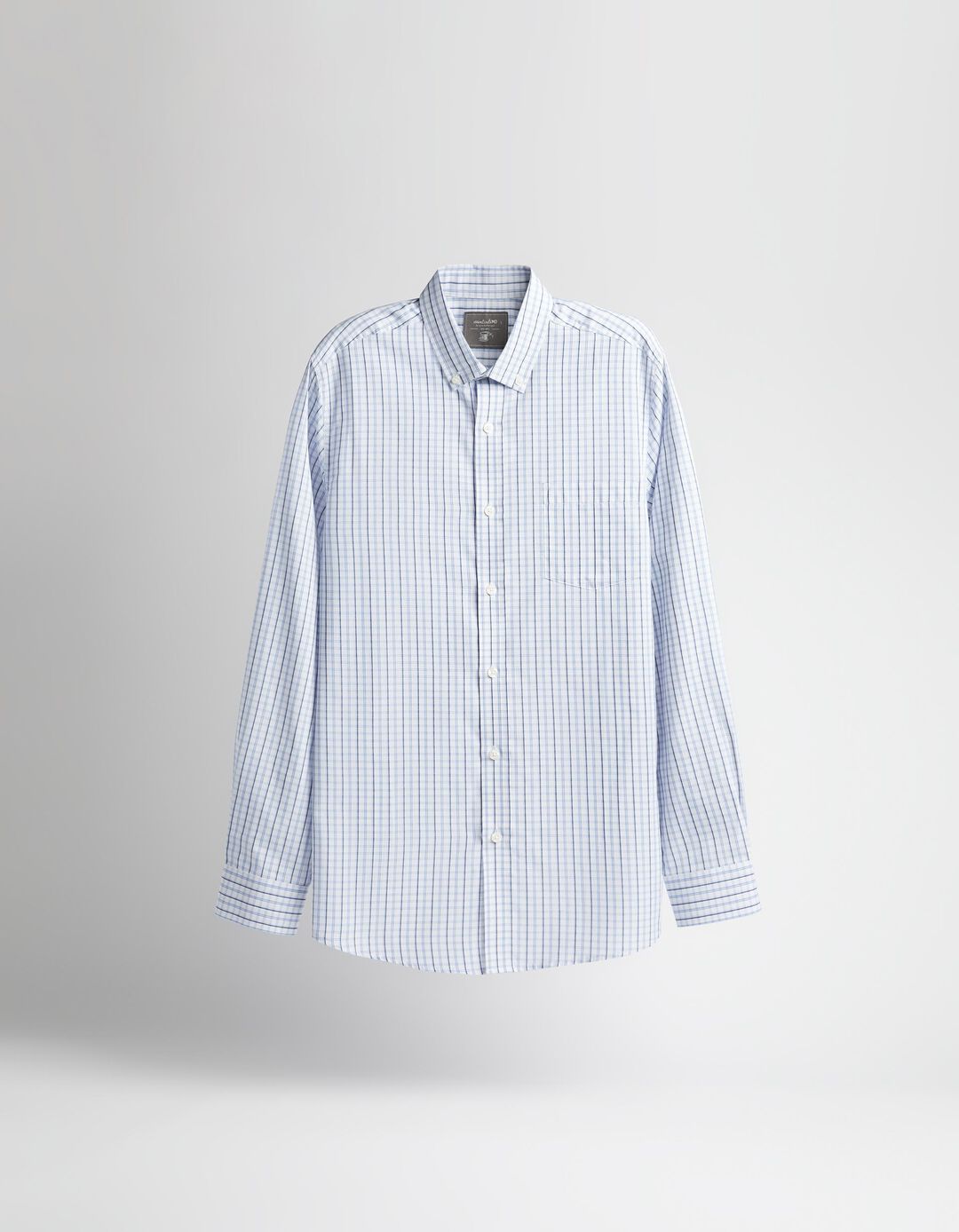 Checkered Long Sleeve Shirt, Men, Light Blue