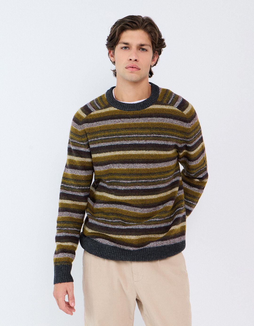 Camisola De Malha &Agrave;s Riscas, Homem, Verde