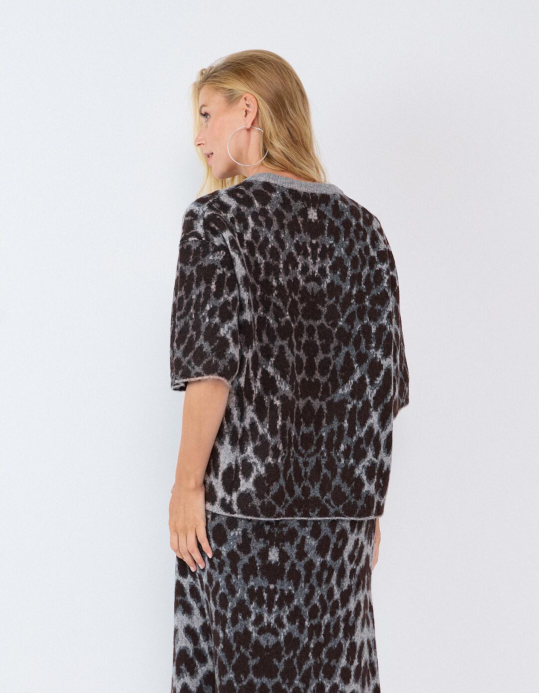 Camisola De Malha Animal Print, Mulher, Cinzento