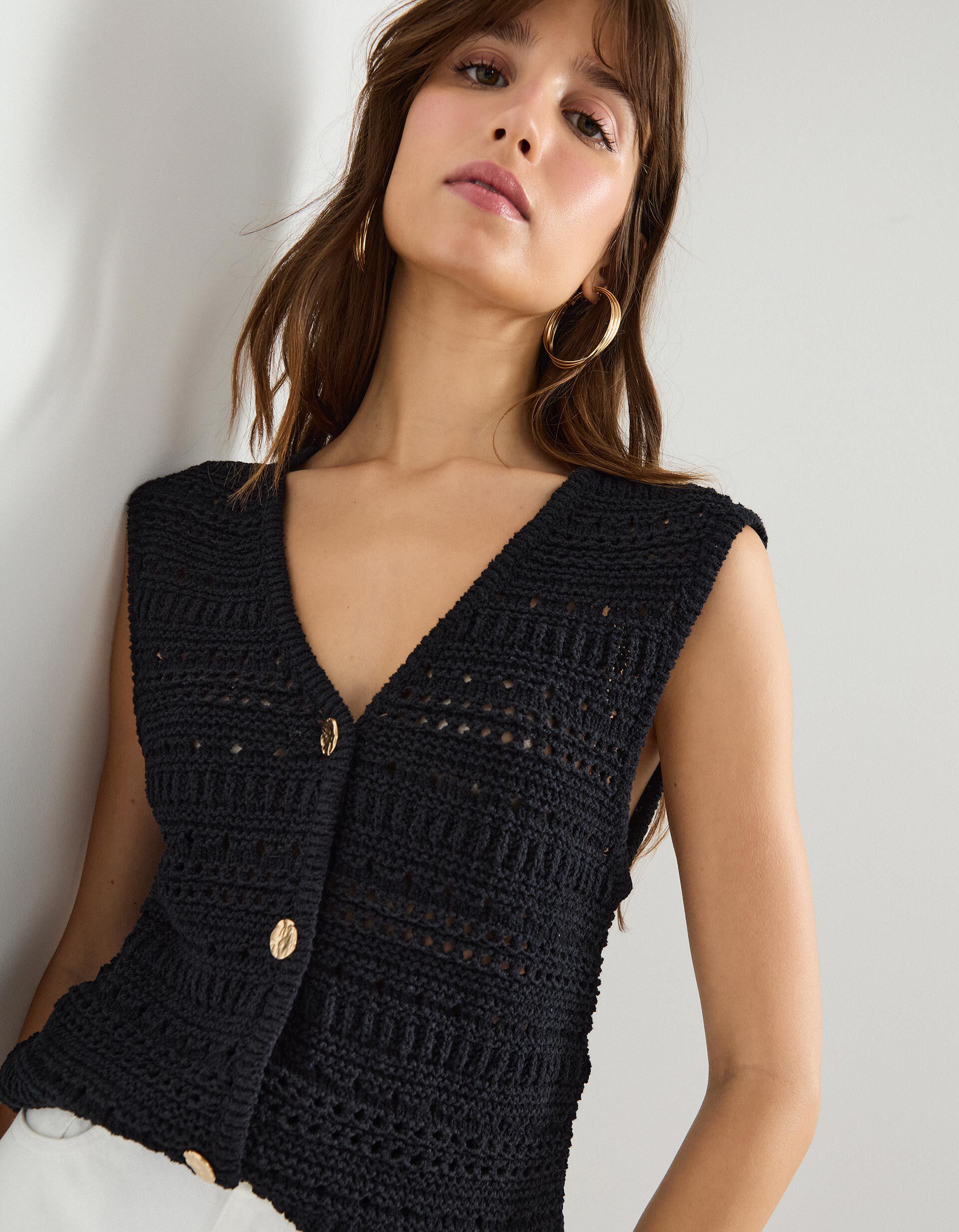 Comprar Online Colete de Crochet, Mulher, Preto