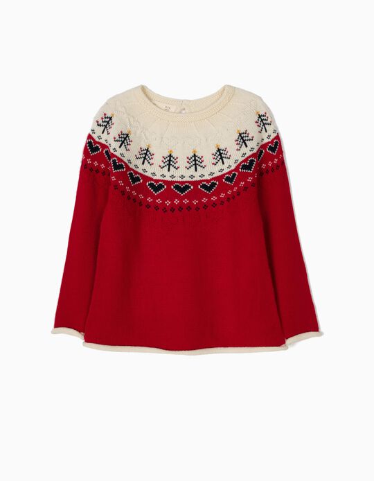 Camisola de Malha Cora&ccedil;&otilde;es Branca e Vermelha