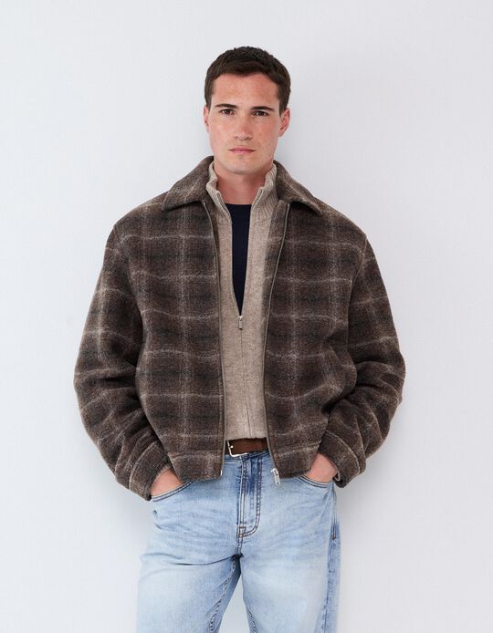 Comprar Online Casaco De Xadrez, Homem, Castanho Escuro