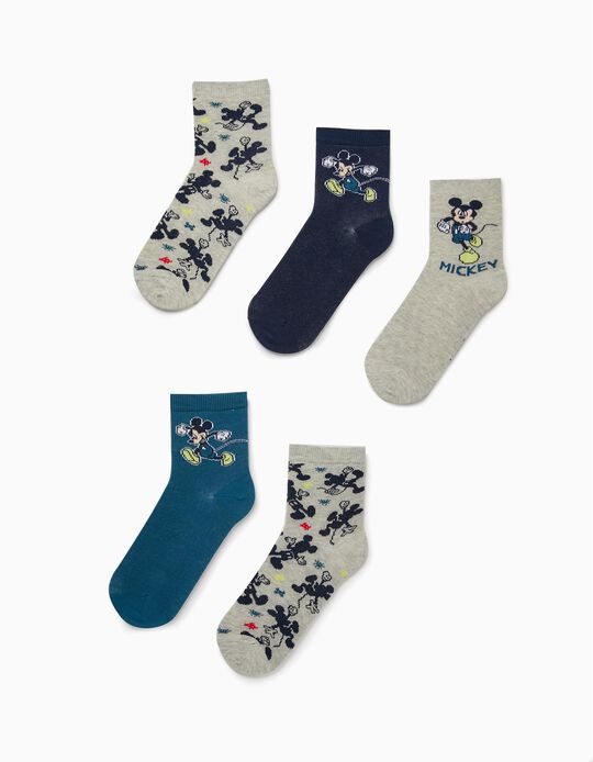 5 Pairs of Socks for Boys 'Mickey', Blue/Grey