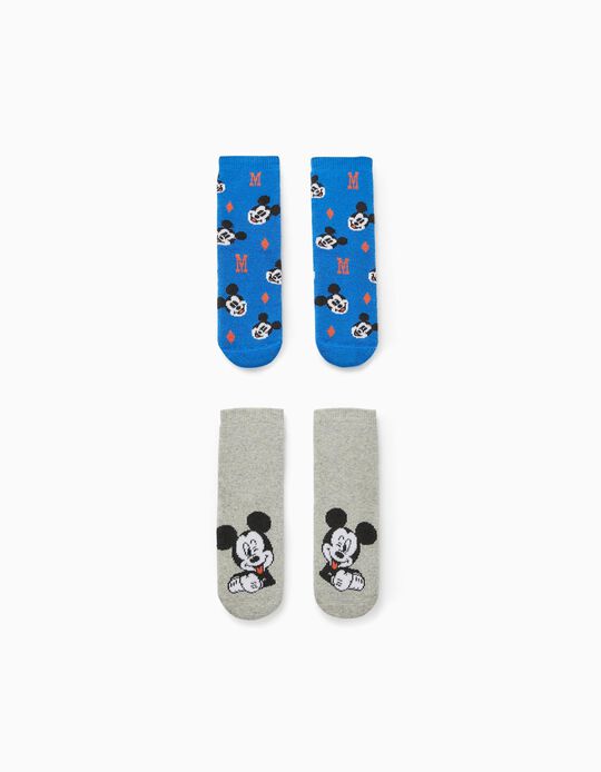 2 Non-slip Socks for Baby Boys 'Mickey', Blue/Grey