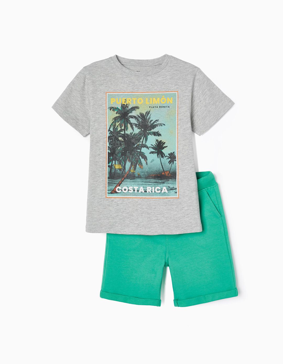 T-shirt + Shorts for Boys 'Costa Rica', Grey/Green