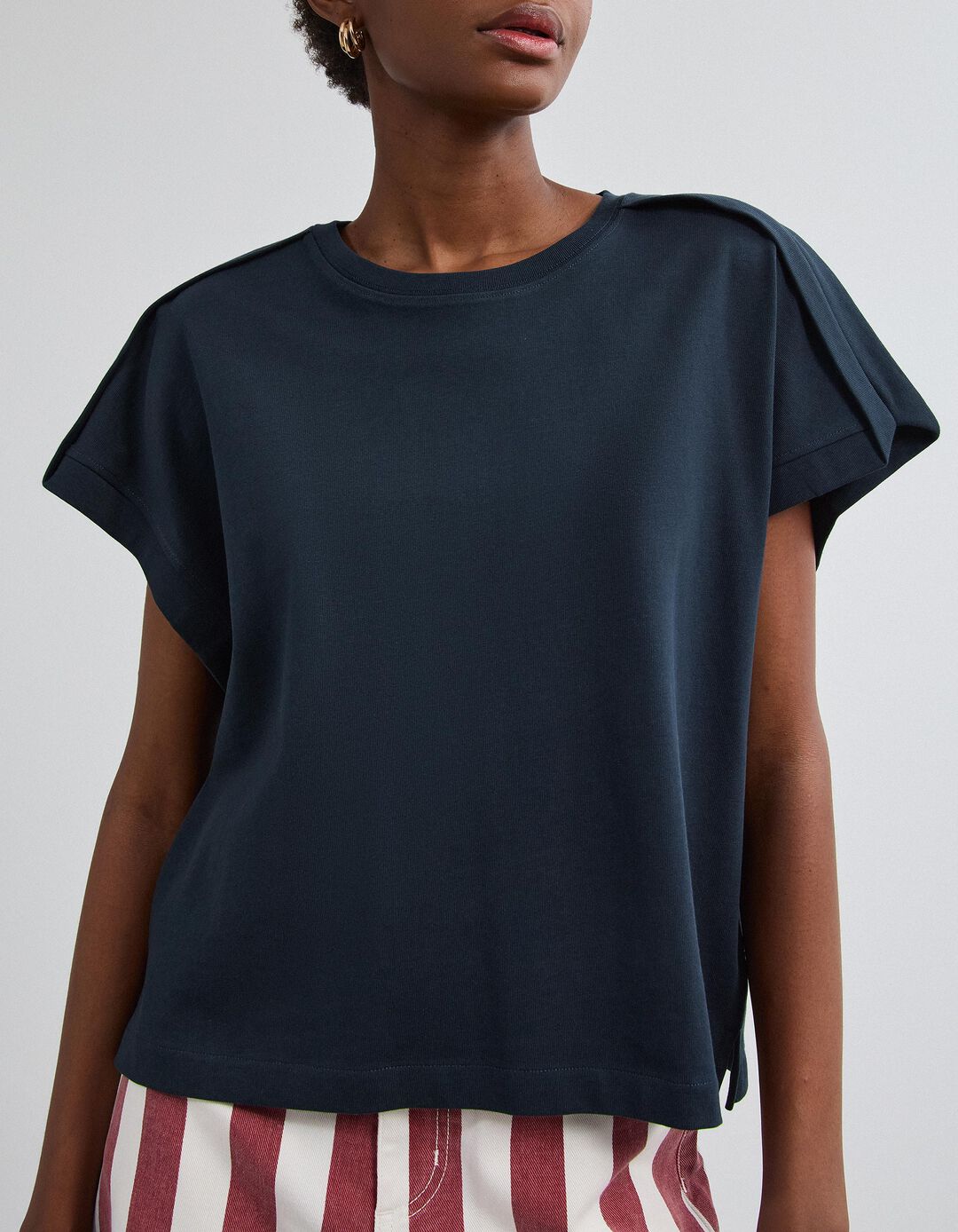 T-shirt Com Detalhe, Mulher, Azul Escuro