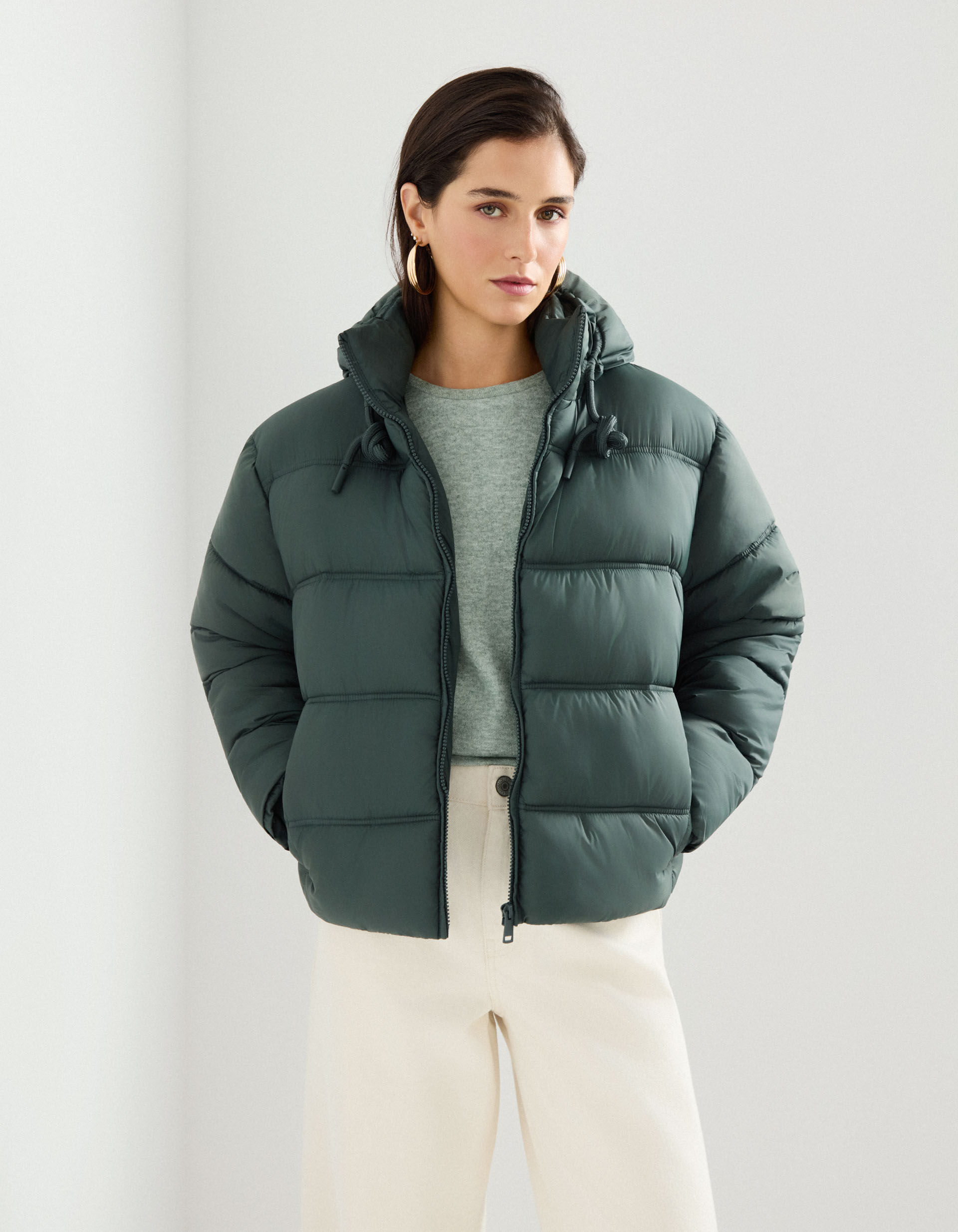 Comprar Online Casaco Acolchoado com Capuz, Mulher, Cinzento Escuro