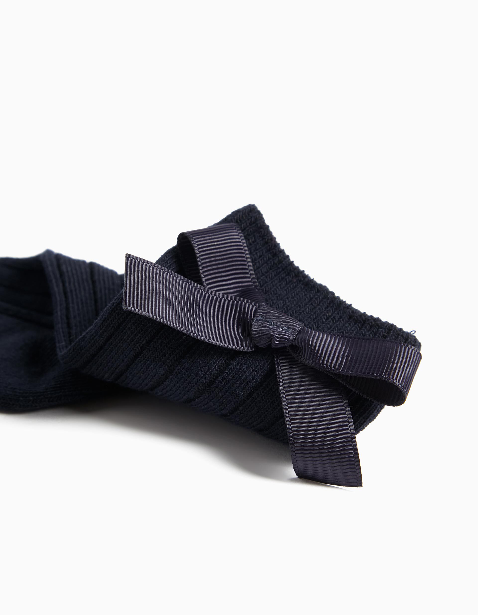 Comprar Online Pack 2 Pairs of High Ribbed Bow Socks, Baby Girl, Dark Blue