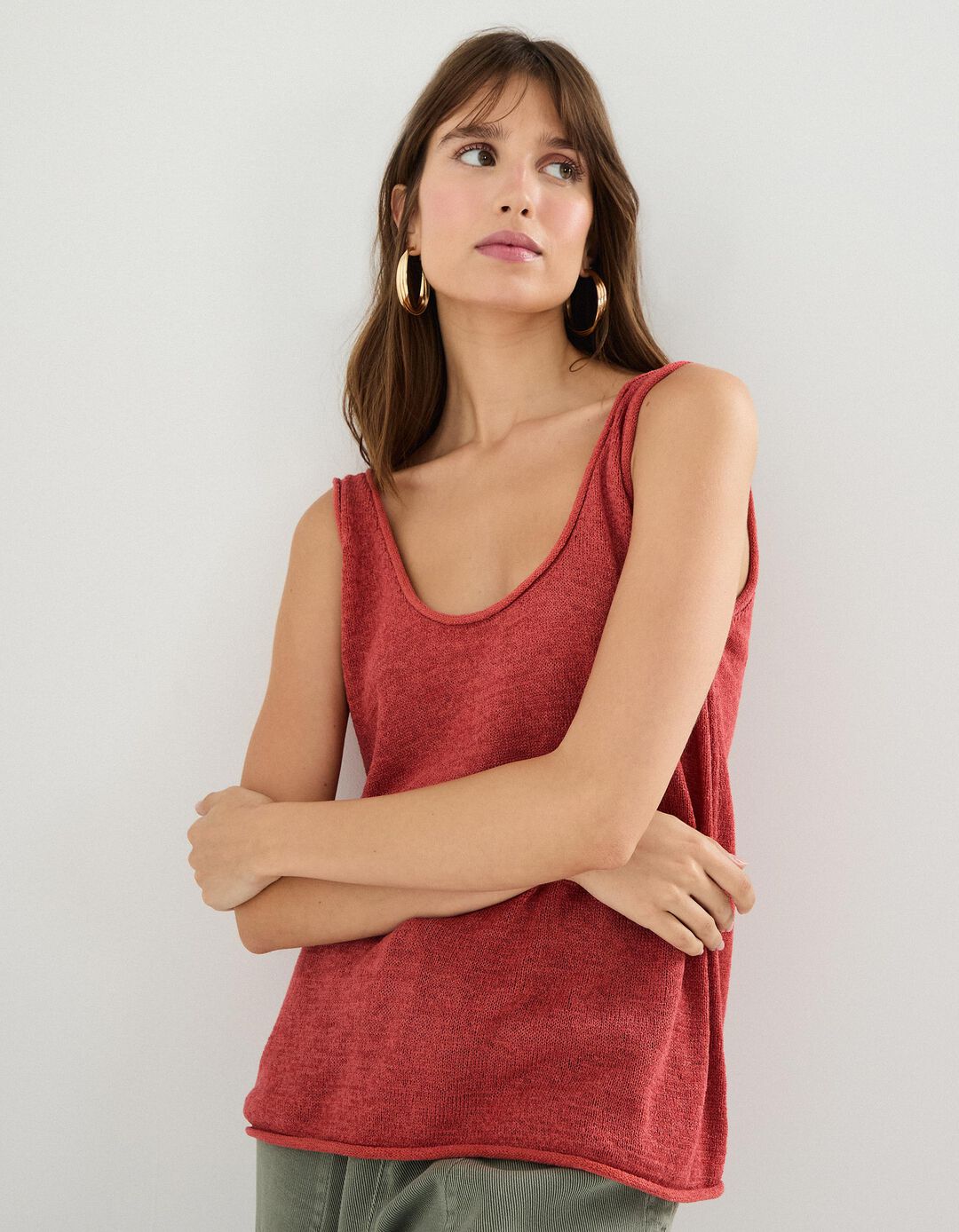 Top de Malha, Mulher, Vermelho Escuro 
