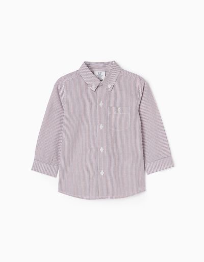 Striped Shirt in Cotton for Baby Boys, White/Camel/Blue